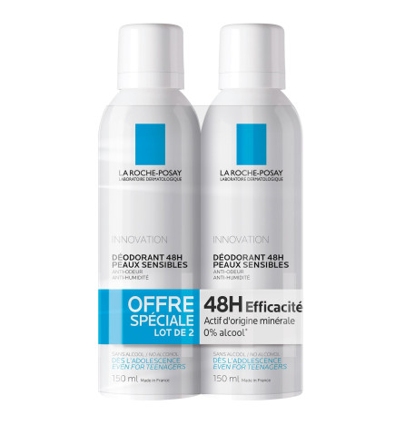 La Roche-Posay – Déodorant peaux sensibles 48 h, lot 2 × 150 ml