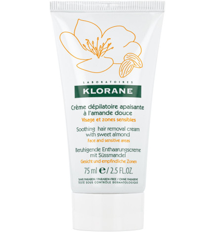 Klorane – crème dépilatoire apaisante à l’amande douce, visage & zones sensibles, 75 ml