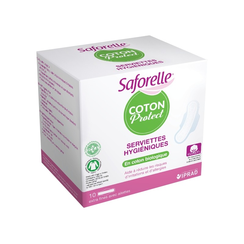 Saforelle Serviettes Hygiéniques Bio Extra Fines Avec Ailettes x 10