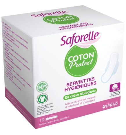 Saforelle Serviettes Hygiéniques Bio Extra Fines Avec Ailettes x 10