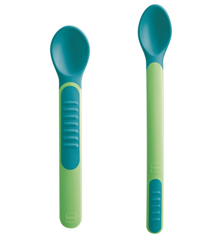 MAM Cuillère Thermo-sensible et Housse Verte x 2