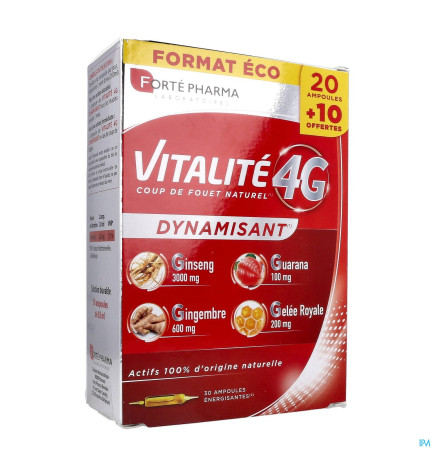 Forté Pharma – Vitalité 4G Dynamisant, 20 ampoules + 10 offertes