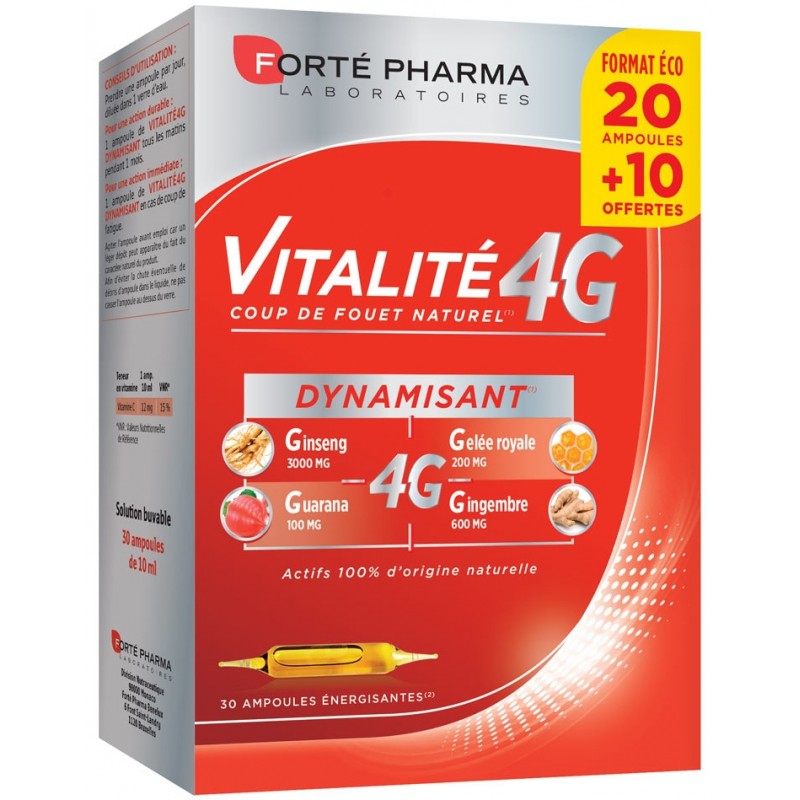 Forté Pharma Vitalité 4G Dynamisant 20 Ampoules + 10 offertes