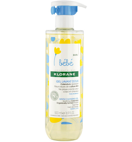 Klorane – bébé gel lavant doux au calendula apaisant, corps & cheveux, peau normale, 500 ml