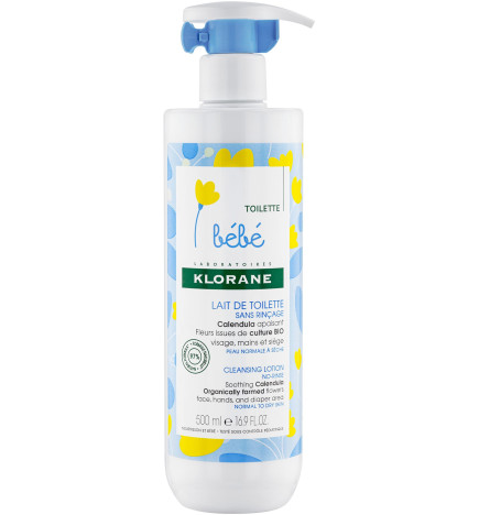 Klorane – bébé lait de toilette sans rinçage au calendula apaisant, peau normale à sèche, 500 ml