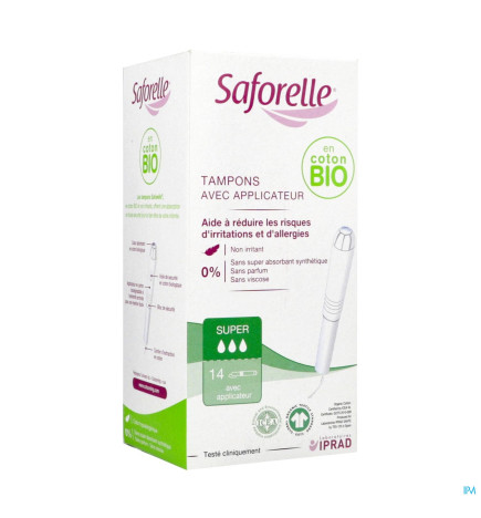 Saforelle – Coton Protect tampons bio super avec applicateur, x14