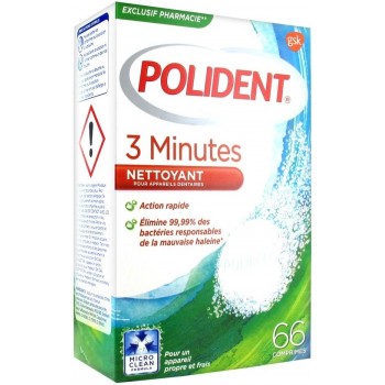 Polident Nettoyant Pour Appareils Ou Prothèses Dentaires 3 Minutes 66 Comprimés