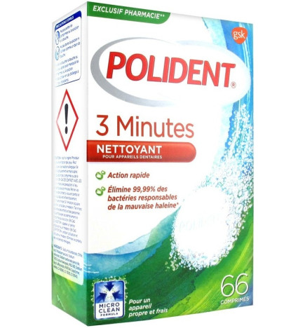 Polident Nettoyant Pour Appareils Ou Prothèses Dentaires 3 Minutes 66 Comprimés