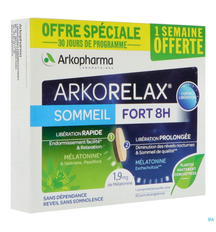 Arkorelax – Sommeil fort 8h, 30 comprimés