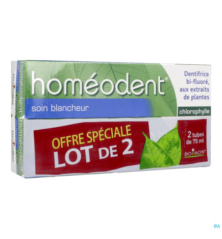 Boiron – Homéodent soin blancheur, dentifrice chlorophylle, 2 x 75 ml