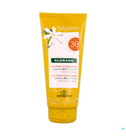Klorane – solaire gel-crème sublime spf30 au tamanu bio & monoï, visage & corps, 200 ml