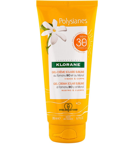 Klorane – solaire gel-crème sublime spf30 au tamanu bio & monoï, visage & corps, 200 ml