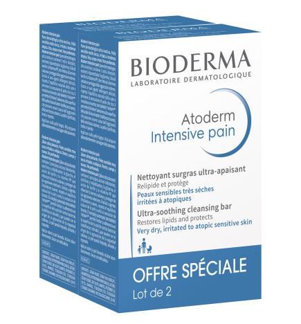 Bioderma – Atoderm Intensive, pain lavant surgras visage/corps peaux sensibles, 2 × 150 g