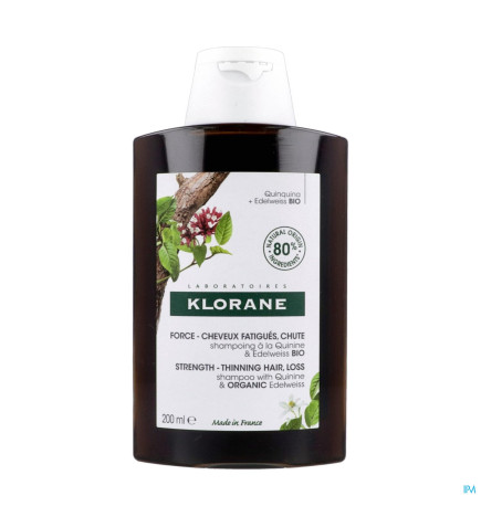 Klorane – quinine shampoing fortifiant à la quinine & edelweiss bio, chute de cheveux, 200 ml