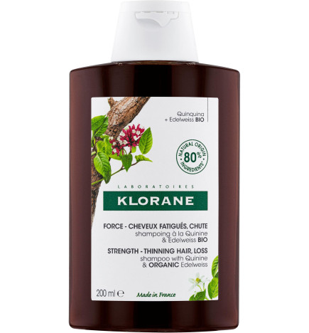 Klorane – quinine shampoing fortifiant à la quinine & edelweiss bio, chute de cheveux, 200 ml