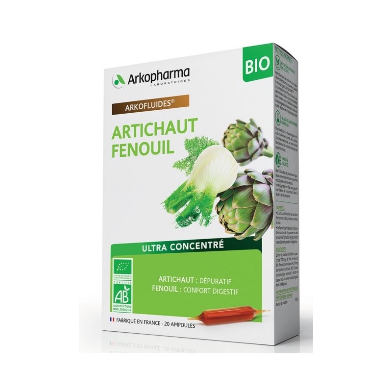 Arkopharma Arkofluides Artichaut - Fenouil BIO 20 ampoules