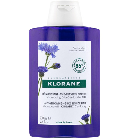 Klorane – centaurée shampoing déjaunissant à la centaurée bio, cheveux gris, blancs, blonds, 200 ml