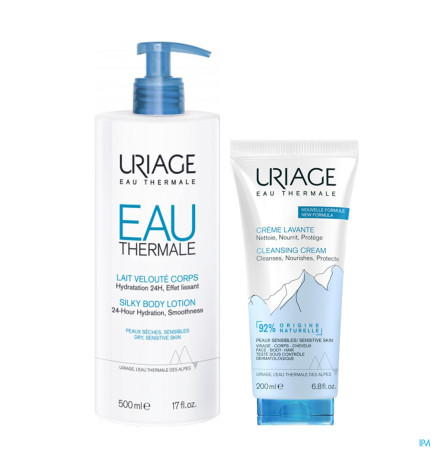 Uriage – Eau Thermale Lait Velouté Corps 500 ml + Crème Lavante 200 ml Offerte