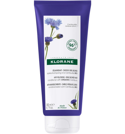 Klorane – centaurée après-shampoing déjaunissant à la centaurée bio, cheveux gris, blancs, blonds, 200 ml