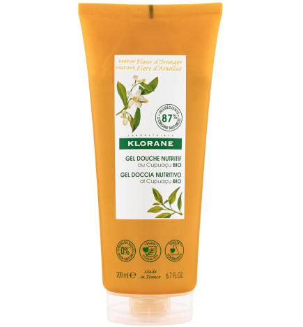 Klorane – douche gel fleur d’oranger au beurre de cupuaçu bio, tous types de peaux, 200 ml
