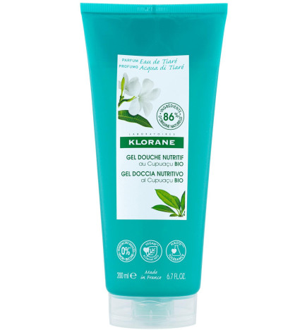 Klorane – douche gel eau de tiaré au beurre de cupuaçu bio, tous types de peaux, 200 ml