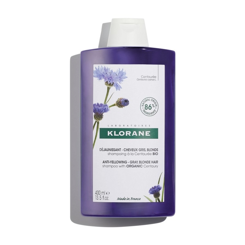 Klorane Shampoing Centaurée Bio Déjaunissant - Cheveux Gris, Blond 400 ml