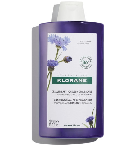 Klorane Shampoing Centaurée Bio Déjaunissant - Cheveux Gris, Blond 400 ml