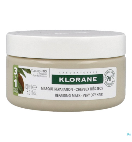 Klorane – cupuaçu masque nutritif & réparateur 3-en-1, beurre de cupuaçu bio, cheveux très secs, 150 ml