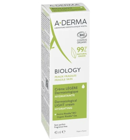 A-DERMA – Biology Crème Légère Dermatologique Hydratante, 40 ml