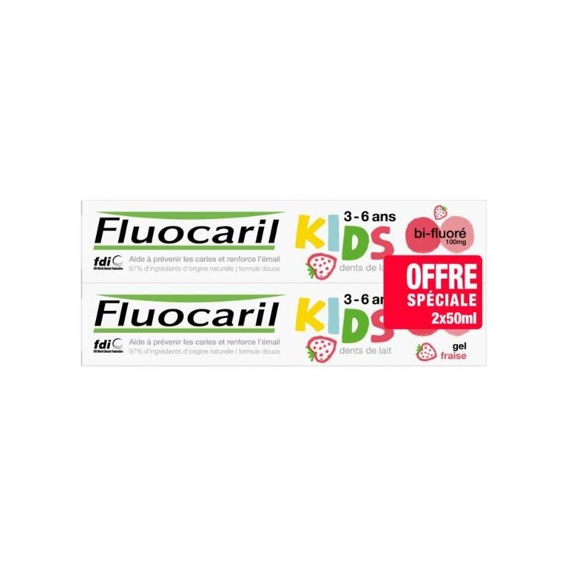 Fluocaril Dentifrice Kids Gel Fraise Bi-Fluoré 2x50mg