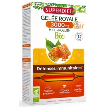 Super Diet Gelée Royale 3000mg Miel Pollen Bio 20 ampoules