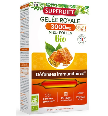 Super Diet Gelée Royale 3000mg Miel Pollen Bio 20 ampoules