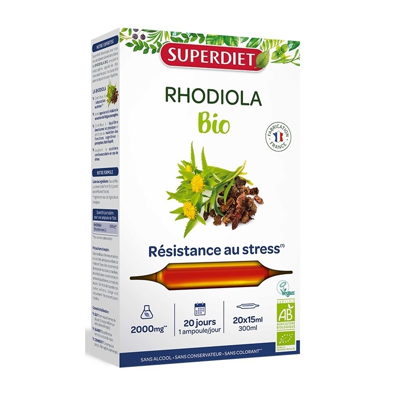 Super Diet Rhodiola Bio Résistance au Stress 20 Ampoules de 15ml