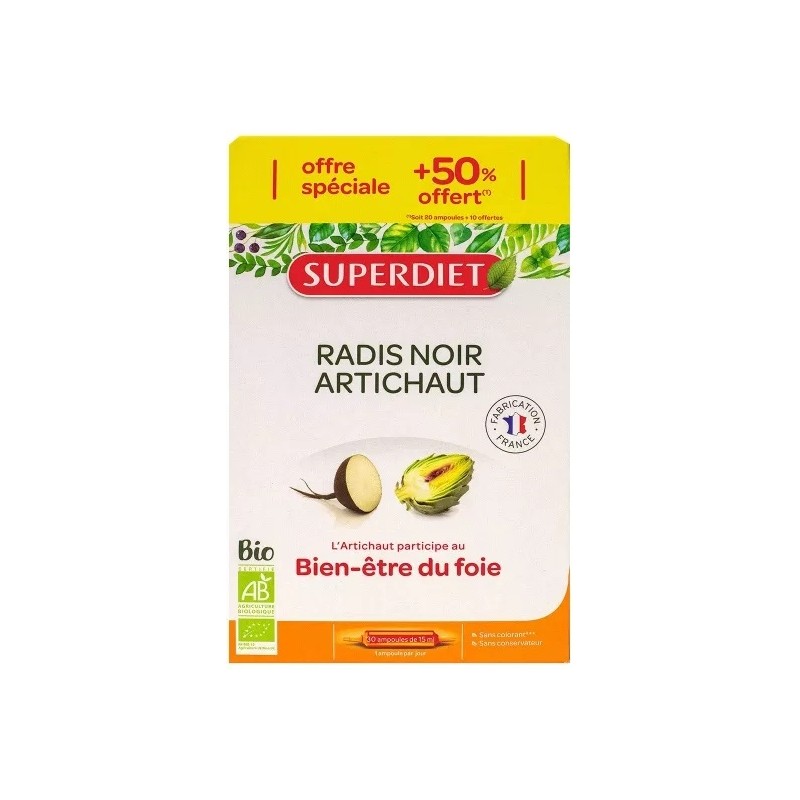 Super Diet Radis noir Artichaut Bio 20 ampoules + 10 Offertes