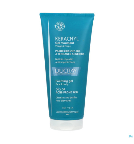 Ducray – Keracnyl gel moussant nettoyant purifiant visage peau grasse, 200 ml
