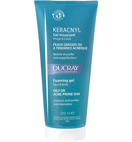 Ducray – Keracnyl gel moussant nettoyant purifiant visage peau grasse, 200 ml