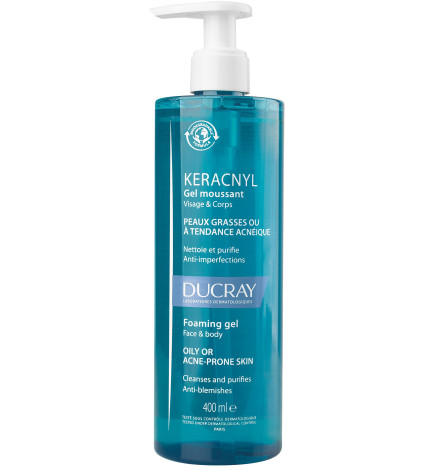 Ducray – Keracnyl gel moussant nettoyant purifiant visage peau grasse, 400 ml