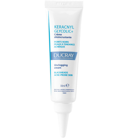 Ducray – Keracnyl glycolic crème désincrustante points noirs et imperfections peaux grasses à tendance acnéique, 30 ml
