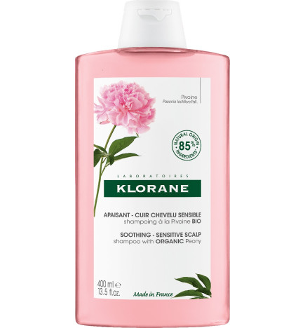 Klorane – pivoine shampoing apaisant & anti-irritant à la pivoine bio, cuir chevelu sensible & irrité, 400 ml