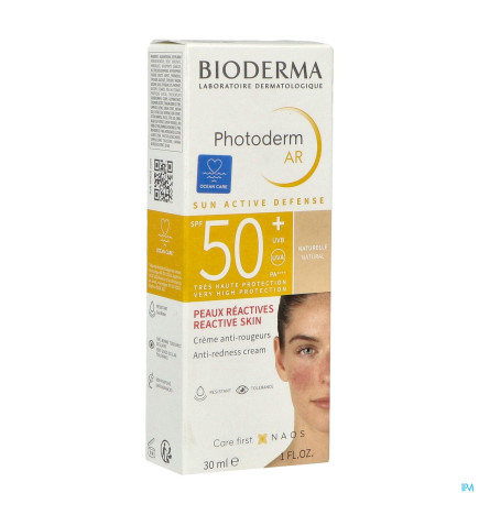 Bioderma – Photoderm AR, crème teintée anti-rougeurs peaux réactives SPF50+, 30 ml
