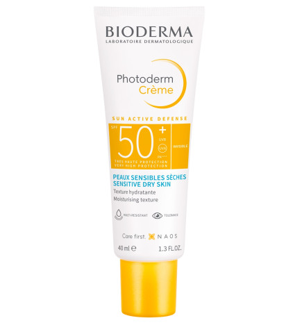 Bioderma – Photoderm, crème invisible peaux sensibles sèches SPF50+, 40 ml