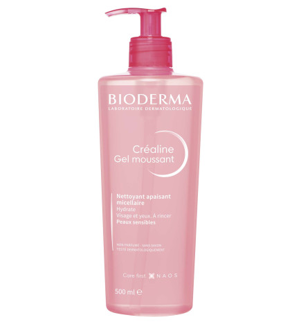 Bioderma – Créaline gel moussant, nettoyant apaisant micellaire visage/yeux peaux sensibles, 500 ml