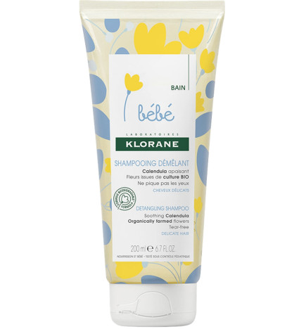 Klorane – bébé shampoing doux démêlant au calendula apaisant, cheveux délicats, 200 ml