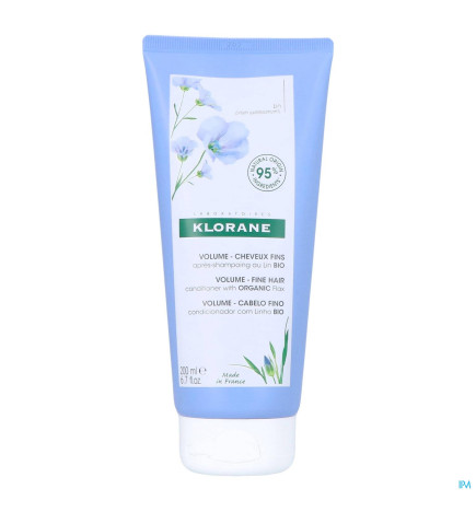 Klorane – lin baume après-shampoing au lin bio, volume, cheveux fins, 200 ml