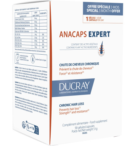Ducray – Anacaps expert chute de cheveux chronique cure complète 3 mois, 90 gélules