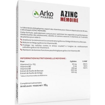 Arkopharma Azinc Mémoire 30cp