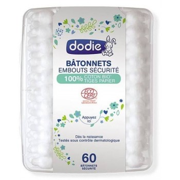 Dodie Bâtonnets Embouts Sécurité 100% Coton Bio Tige Papier x60