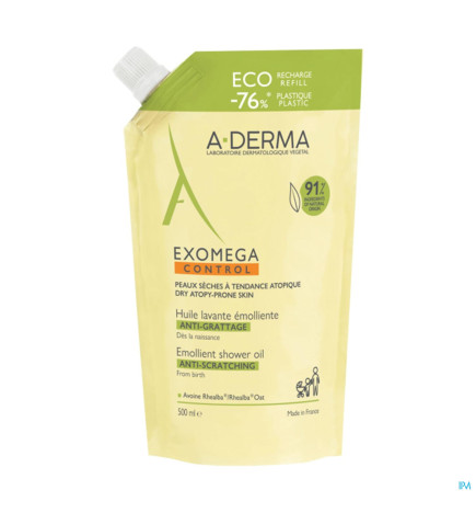 A-DERMA – Exomega Control Huile Lavante Émolliente Anti-Grattage Recharge, 500 ml