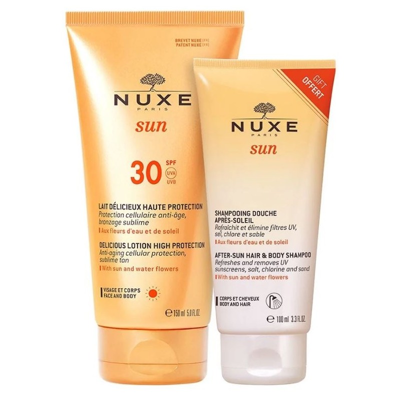 Nuxe Sun Lait Fondant Spf30 + Shampooing Douche Apres-soleil Tube 150ml + Tube 100ml