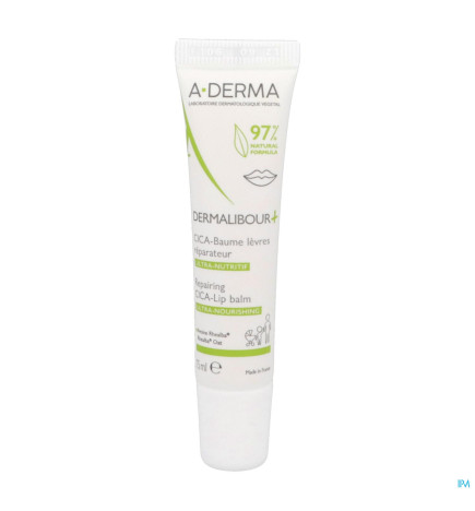 A-DERMA – Dermalibour+ Cica Baume Lèvres Réparateur, 15 ml